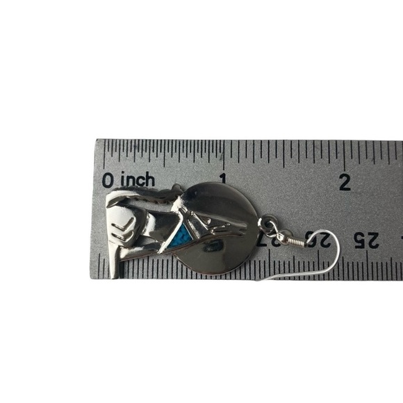 Vintage 1989 Silver Turquoise Howling Wolf Dangling Pierced Earrings - Picture 7 of 9